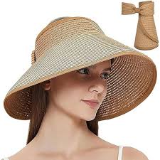 YMYDYFC Women Sun Visor Fordable Wide Brim Summer Straw Hat Roll up  Adjustable Beach Hat with Bowtie: Buy Online at Best Price in UAE