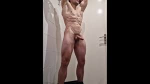 Horny hot boy during workout jerks off hard and cums all over in toilet gym