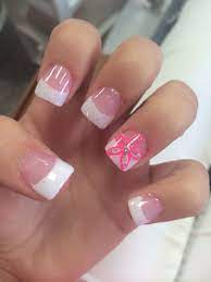 Acrylic White Tips With Pink Flower Accent Nail White Tip Nails Pink Acrylic Nails French Acrylic Nails