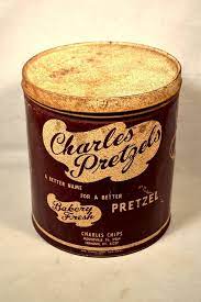 Charles Chips Tin Pretzel Tin Vintage 1970s 70s Vintage Tins Chips Tin