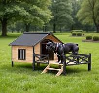 Pefilos 66" Outdoor Dog House, Large Wooden Dog Kennel with Porch, Cabin  House Style Pet Houses for Cats, Brown