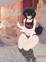 135063 - suggestive, artist:knwives, edit, animal humanoid, canine, dog,  fictional species, mammal, humanoid, band-aid, bandage, black hair, black  stockings, blushing, clothes, collar, crop top, dialogue, ear piercing,  femboy, gesture, glasses, gray eyes,