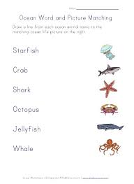 Ocean Life Matching Worksheet Ocean Words Animal Worksheets Worksheets For Kids
