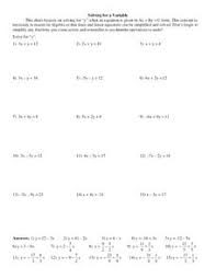 There are 10 questions on each page with answers on the second page. Solving Unknown Variables Lesson Plans Worksheets