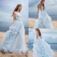 Discount Beautiful Light Sky Blue Wedding Dresses Boho Style Beach A Line Vestidos De Novia L Baby Blue Wedding Dresses Blue Wedding Gowns Blue Wedding Dresses