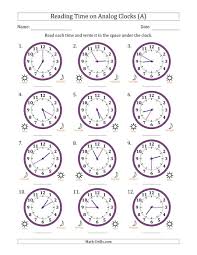The Reading 12 Hour Time On Analog Clocks In 5 Minute Intervals 12 Clocks A Math Worksheet From The Time Math Work In 2020 Clock Worksheets Math Clock Analog Clock