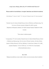 There are two main types of lung cancer: Pdf Mouse Models Of Mesothelioma Strengths Limitations And Clinical Translation