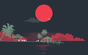 Digital Art Artwork Minimalism Gray Background Sun Birds Palm Trees Deck Chairs Piers Sea Cloud Tree Illustration Bird Wallpaper Wallpaper