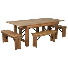 Whether you need a card table for games, extra seating for the holidays or an everyday table in your kitchen or dining room, this table and chair set is just the right size for areas low on space. Flash Furniture Hercules Series 7 X 40 Antique Rustic Folding Farm Table And Four Bench Set