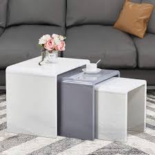 The reason for this is that. Goldfan Nest Of 3 Tables Modern High Gloss Coffee Table Set Living Room Bedside Tables Multi Functional Side Table White Grey Amazon Co Uk Kitchen Home