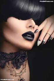 High Fashion Model Girl Portrait With Trendy Gothic Black Hair Style Make Up Dark Manicure And Accessories Halloween Vampire Woman Portrait With Black Matte Gothic Fashion Women High Fashion Models