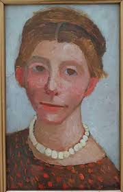 Modersohn Becker: Selfportrait with white pearl necklace. Art Print