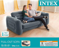 Henry gruett in yard couch. Amazon Com Intex Pull Out Sofa Inflatable Bed 80 X 91 X 26 Queen Sports Outdoors