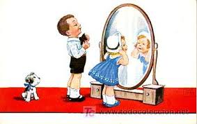 Imagen de un niño mirandose al espejo para colorear – Ropa casual
