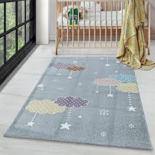 Den richtigen teppich für kinderzimmer zu finden, ist oft gar nicht so leicht, denn die wahl des passenden. Kinderteppich Kurzflor Teppich Kinderzimmer Bunte Wolken Sterne Weich Grau