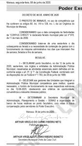 Não haverá atendimento ao público na sede da prefeitura e nas demais repartições, como as autarquias e fundações, permanecendo abertos apenas os serviços essenciais. Prefeitura De Manaus Declara Ponto Facultativo Na Sexta Feira