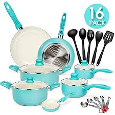 El interior antiadherente de cerámica libre de pfoa, ptfe, plomo y cadmio proporciona una superficie de cocción saludable, ecológica, de liberación rápida y fácil limpieza. Mejores Baterias De Cocina De Ceramica Ofertas 2020