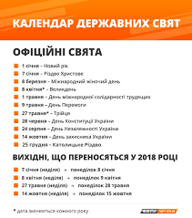 У зв'язку з їх святкуванням. Svyatkovi Vihidni V Ukrayini U 2018 Roci Kalendar