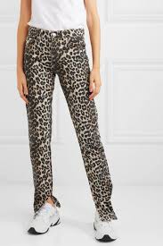Ganni Denim Leopard Print High Rise Slim Leg Jeans Lyst