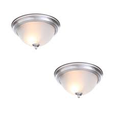 To remove mine, i had to unscrew the metal balls that were holding the glass in place. Commercial Electric 13 In 2 Light Brushed Nickel Flush Mount With Frosted Glass Shade 2 Pack Efg8012a Bn The Home Depot