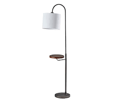 Designed for use with one bulb: Edward Wooden Shelf Floor Lamp With Usb Port Pottery Barn