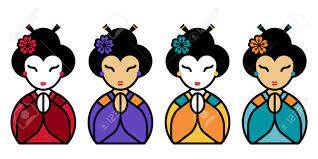 Arigato Set Of Cute Appreciative Japanese Geisha With Palms Folded Before The Face Thank You Sign Vector Flat Illustration On White Background Japan Emoji Design Gratitude Icon Royalty Free Cliparts Vetores E