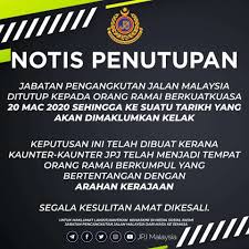 Jabatan pengangkutan jalan malaysia) (jpj) is a government department under the malaysian ministry of transport. Roadtax Road Tax Free Delivery Services Notice Road Transport Department Malaysia Jpj Will Be Closed From 20 Mar 2020 Till Further Notice This Decision Was Made Because Jpj Counters