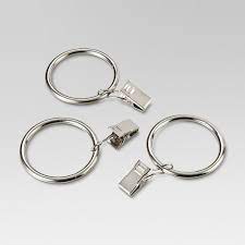 1 5 Curtain Clip Rings Set Brushed Nickel Threshold In 2021 Curtain Rings With Clips Curtain Clips Drapery Rods