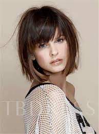 Short Straight Bob With Bangs Human Hair Capless Wig 8 Inches Short Bob Hairstyles Bob Hairstyles Hairstyles With Bangs