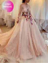 2019 emerald green mermaid prom dresses one shoulder long sleeves thigh high slit court train formal evening party pageant dress. Vintage Sweet Pink Lace Long Sleeves Or Cap Sleeves Ball Gown Wedding Prom Dress With Multi Colored Flowers Or Beadings