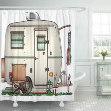 The simplicity of a bathroom draws attention to its central fittings: Best Selling Camping Cute Vintage Glass Egg Camper Travel Trailer Antique Bathroom Decor Bath Shower Curtain 66x72 Inch Accuweather Shop
