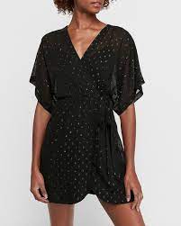 Express Metallic Clip Dot Kimono Sleeve Wrap Dress In Pitch Black Express Style Trial