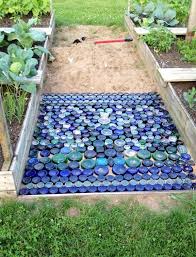 Colored Glass Bottle Bottom Path For Your Garden In Process Bottle Tree Backyard Landscaping Diy Garden Bottle Garden