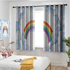 Hengshu Cartoon 99 Blackout Curtains Rainbow Above Fluffy Cute Romantic Clouds For Kids Nursery Art For Bedroom Kindergarten Living Room W55 X L72 Inch Baby Blue White Red Yellow Pink Buy Online