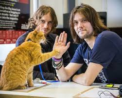 Bob And James On Right With Actor Who Played James In Movie Bob Played Himself Tabbycat Street Cat Bob Cats Cat Names