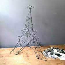 Vintage Wire Card Stand Christmas Tree Eiffel Tower Style Etsy Primitive Decorating Country Vintage Green Glass Christmas Tree