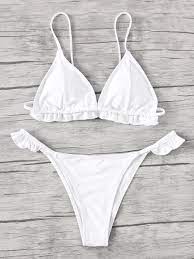 Shop Frill Trim Triangle Bikini Set Online Shein Offers Frill Trim Triangle Bikini Set More To Fit Your Fashionable Needs Bikinis Swimwear Women Swimsuits