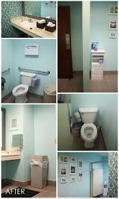 The distinctive tiles add interesting dimension and a sense of architecture to a small bathroom design. A Much Needed Bathroom Makeover In The Office Aspencares Kateaspen Babyaspen Bathroom Makeover Work Office Ideas Staff Lounge