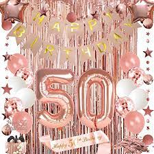 Amazon Com Decoracion De Cumpleanos 50 Para Mujeres Banner De Feliz Cumpleanos Decoracion De Pastel De 50 Cumpleanos Rosa Dorado Cortina Feliz 50 Cumpleanos Numero 50 Globo De Aluminio Para Decoracion De Aniversario