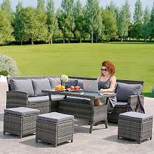 Leisure Zone Patio Furniture Set 9 Piece Pe Rattan Sectional Set With Coffee Table Outdoor Patio Furniture Sets Outdoor Furniture Sets Backyard Furniture