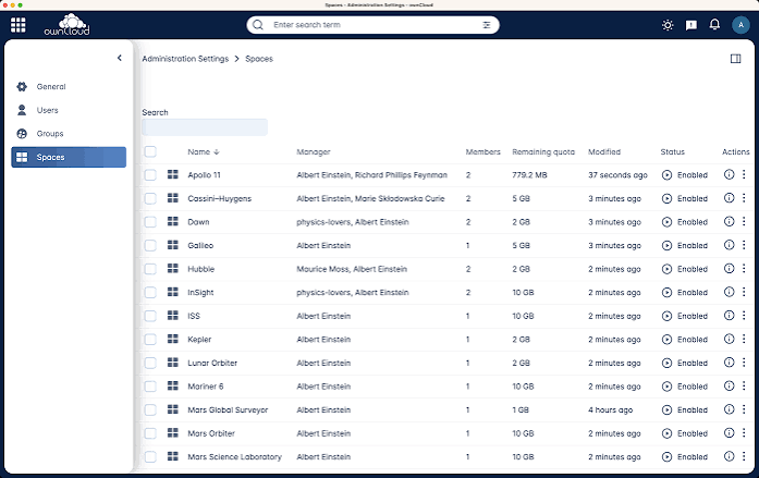 ownCloud Infinite Scale cloud-native file sync and sharing interface