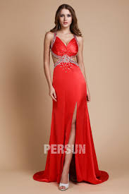 Robe Rouge Sexy Dos Nu Fendue Ornee De Strass Pour Gala Robedesoireelongue Fr
