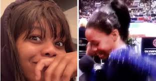 Gabby douglas is an american gymnast who won gold medals at the 2012 summer olympics in both individual and team competitions. Gabby Douglas Reagiert Auf Dougie Dance Bei Den Olympischen Prufungen Germanic Nachrichten
