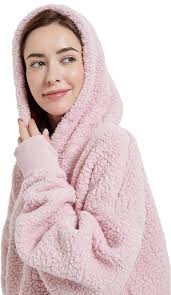 Relaxed Hoodie Sweatshirt (L/XL, Blush Sherpa) : Amazon.in: Fashion