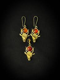 Set of Goddess Hathor Amulet and Earrings- Authentic Egyptian Jewelries