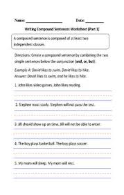 Sentences Worksheets Compound Sentences Worksheets Complex Sentences Worksheets Writing Compound Sentences Simple And Compound Sentences