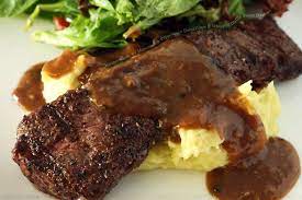 Hanger Steak With Horseradish Peppercorn Demi Glace And Whipped Truffle Sweet Potatoes Hanger Steak Steak Food