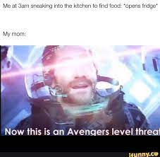 Me At Sam Sneaking Into The Kitchen To Find Food Opens Fridge My Mom Now This Is An Avengers Level Threo Memes Cayde 6 Funny Supernatural Memes