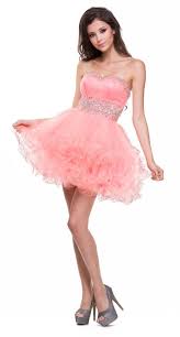 Strapless Sweetheart Coral Formal Dress Short Sequin Neckline Poofy Girls Short Dresses Coral Dress Coral Formal Dresses