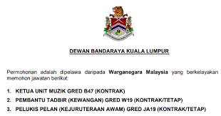 Kerja kosong kerajaan & swasta mengikut negeri. Jawatan Kosong Dewan Bandaraya Kuala Lumpur Dbkl Ejawatankini Com